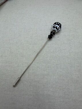 Vintage Black and White Glass Stick Pin